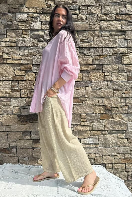 Shayle Indian Cotton Boyfriend Beach Shirt Sugar